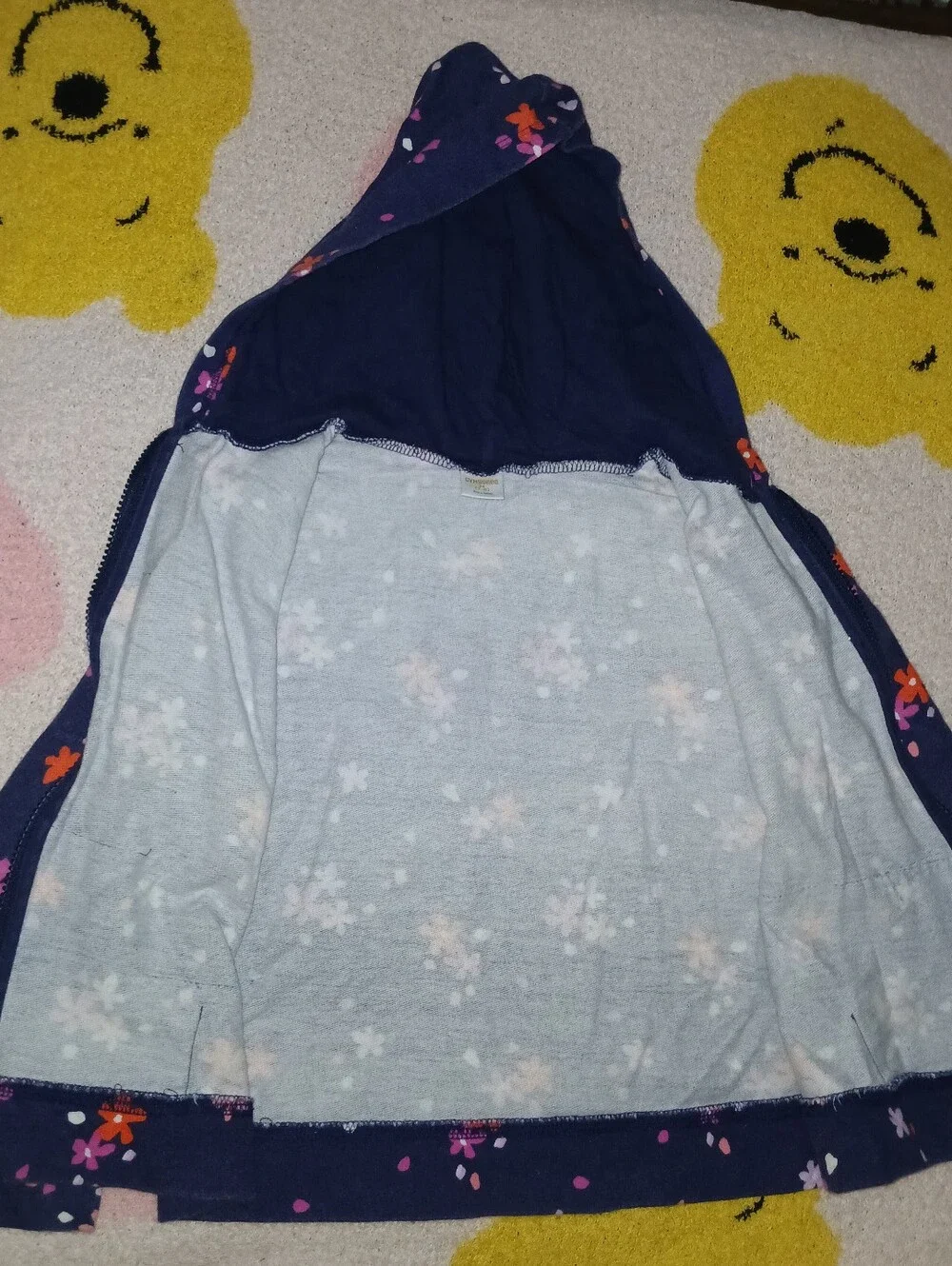 Pre-loved Girls Navy Floral Hooded Zip-Up Jacket.